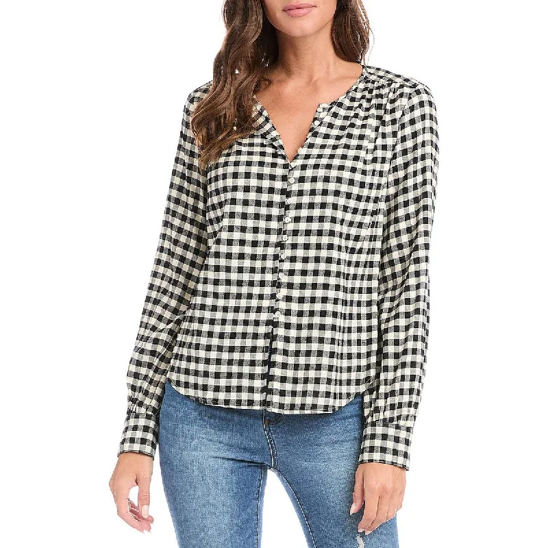 Minimalist down jacketKaren Kane Womens Ginham Check Print Button-Down Top