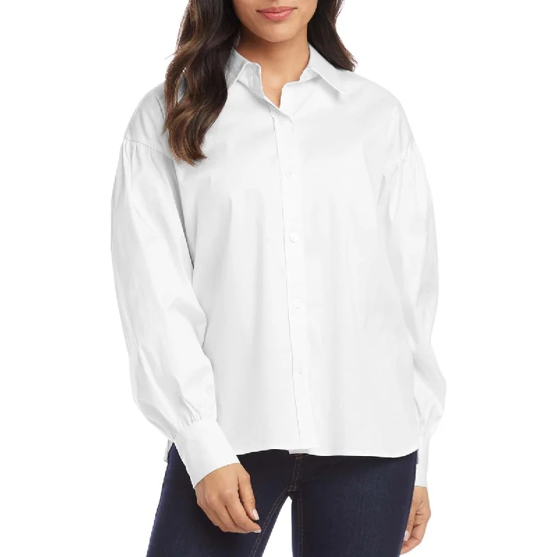 Down vestKaren Kane Womens Shirred Blouson Sleeve Button-Down Top