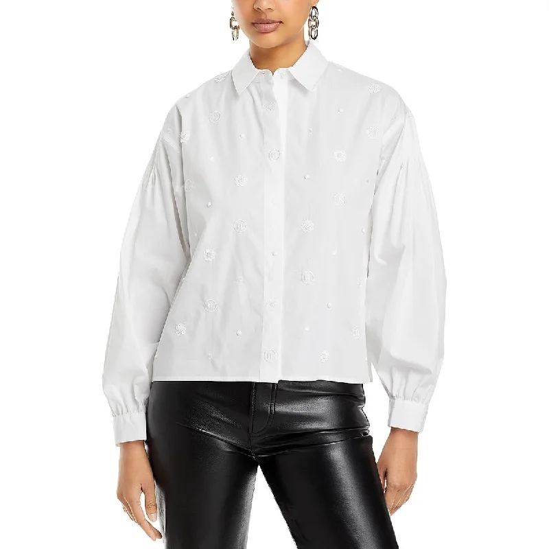 Warm performanceKarl Lagerfeld Paris Womens Cotton Embroidered Button-Down Top