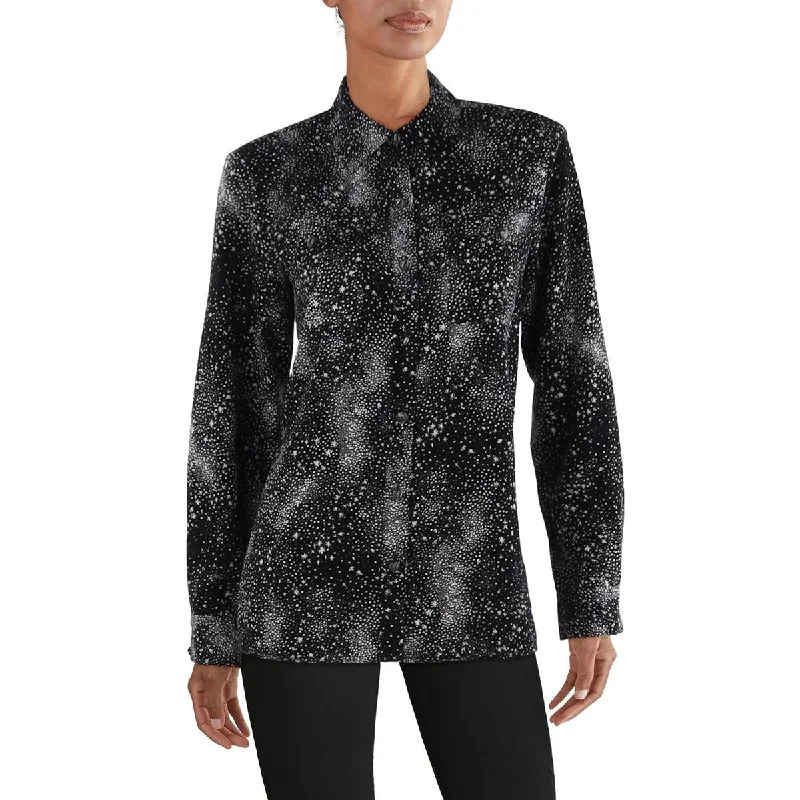 Down windbreakerKarl Lagerfeld Paris Womens Printed Collared Button-Down Top