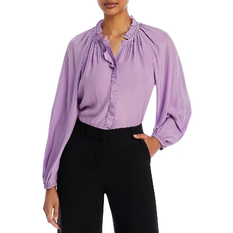 Adjustable brimKobi Halperin Womens Ruffled Pleated Button-Down Top