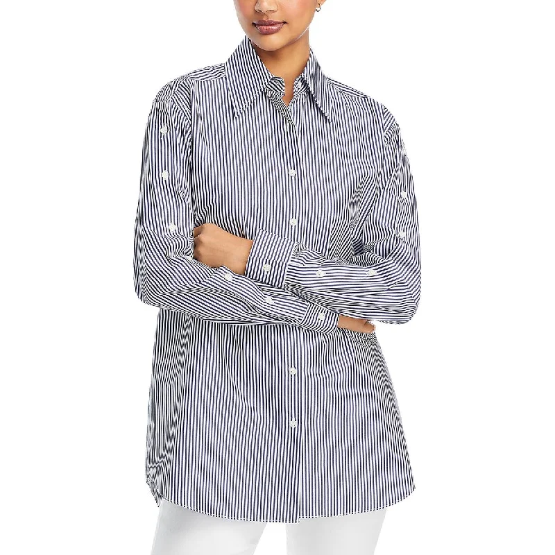 Outdoor down jacketLafayette 148 New York Womens Collared Striped Button-Down Top