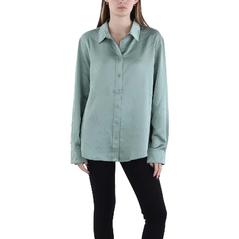 Sports down jacketLauren Ralph Lauren Womens Satin Collar Button-Down Top