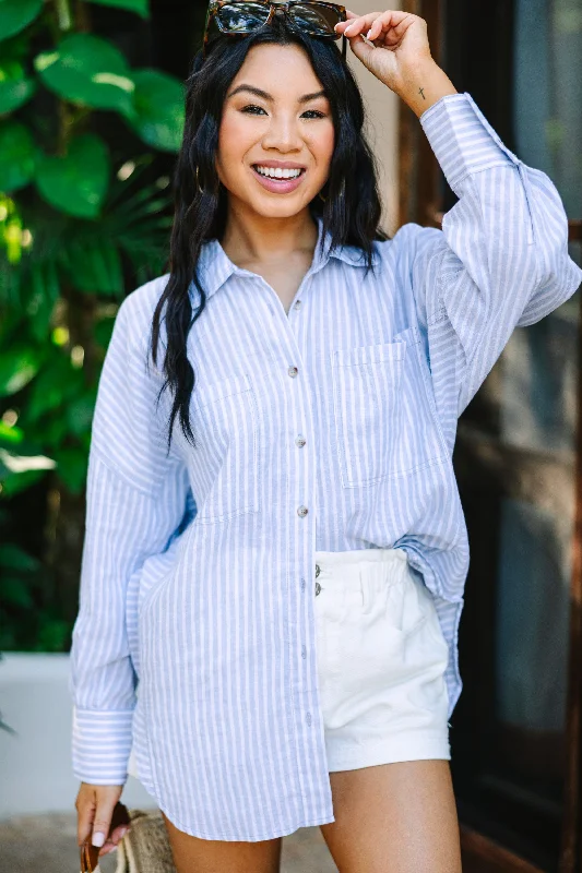 Outdoor down jacketMade For You Light Blue Striped Button Down