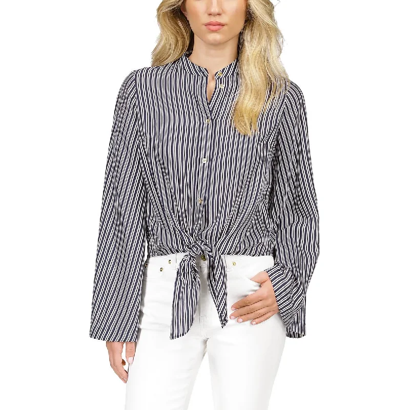 Mid-length down jacketMICHAEL Michael Kors Womens Halo Collar Tie Front Button-Down Top