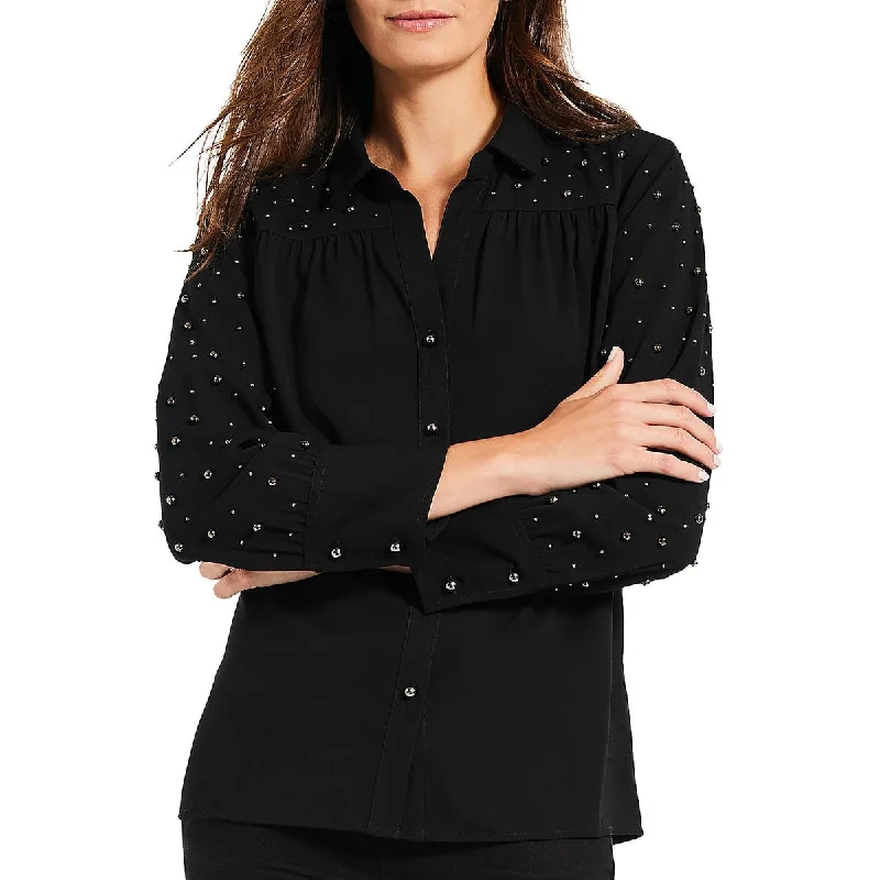 Seamless laminationNic + Zoe Womens Constellation Embellished Collar Button-Down Top