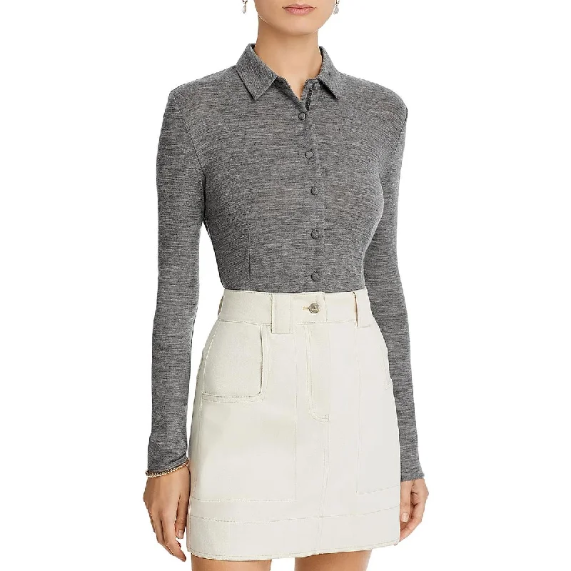 Adjustable hemRag & Bone Womens Wool Bend Collared Button-Down Top