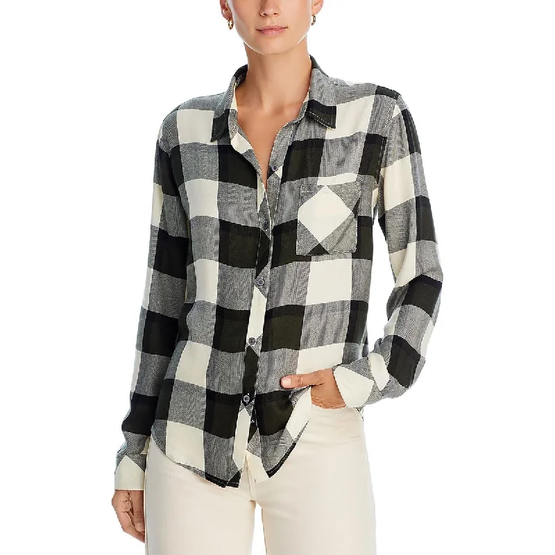 Mid-length down jacketRails Womens Collar Plaid Button-Down Top