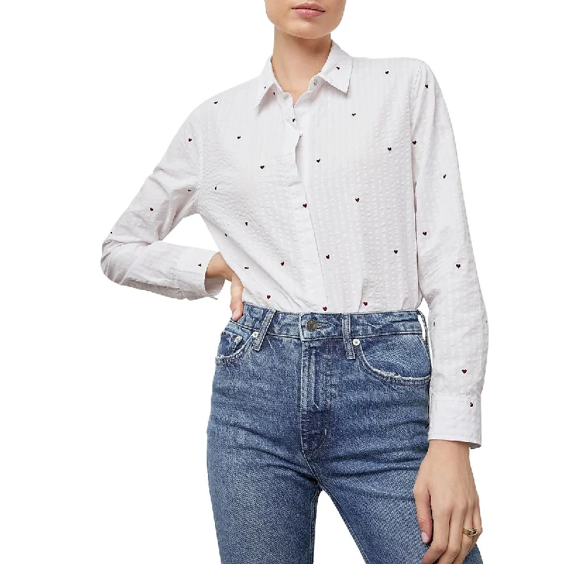 Down vestRails Womens Cotton Embroidered Button-Down Top