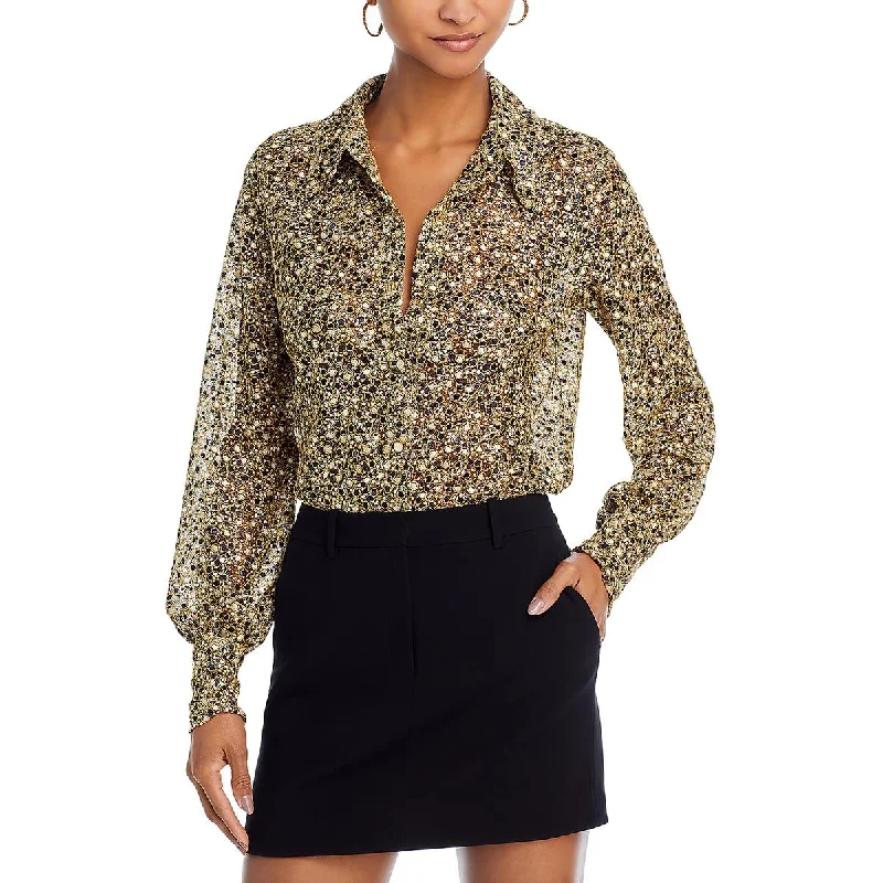 Bohemian down jacketRamy Brook Womens Metallic Embroidered Button-Down Top