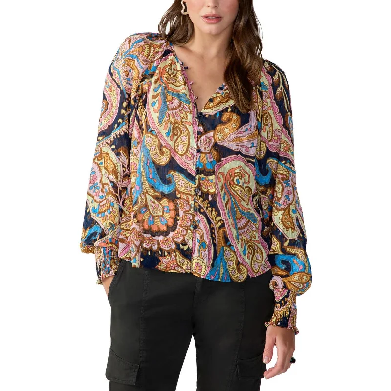 Down fillingSanctuary Womens Sheer Metallic Button-Down Top