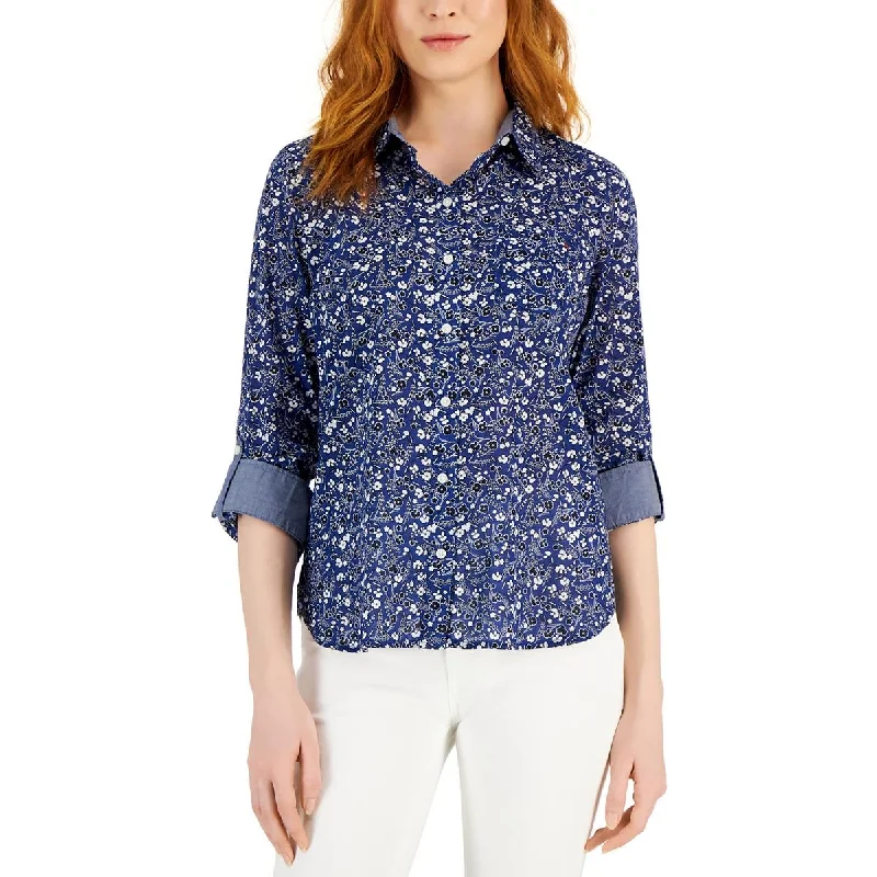 Waterproof Wind performanceTommy Hilfiger Womens Collared Floral Print Button-Down Top