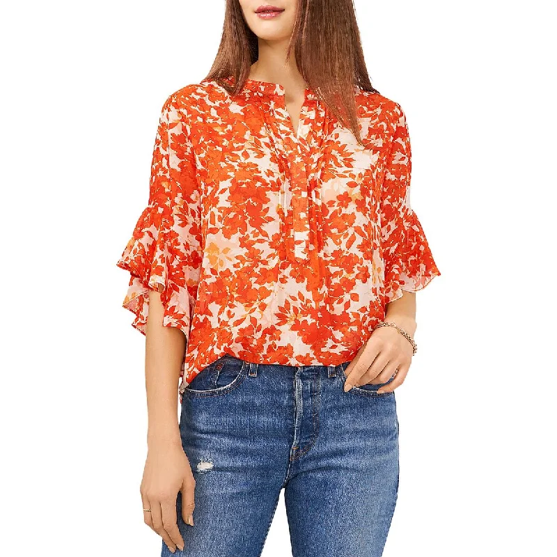 Lightweight designVince Camuto Womens Floral Print Pintuck Button-Down Top