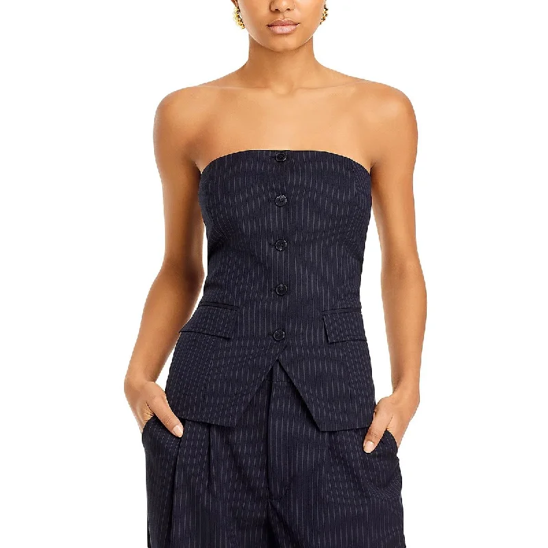 Down camping suitWAYF Womens Berkley Pinstripe Button-Down Strapless Top