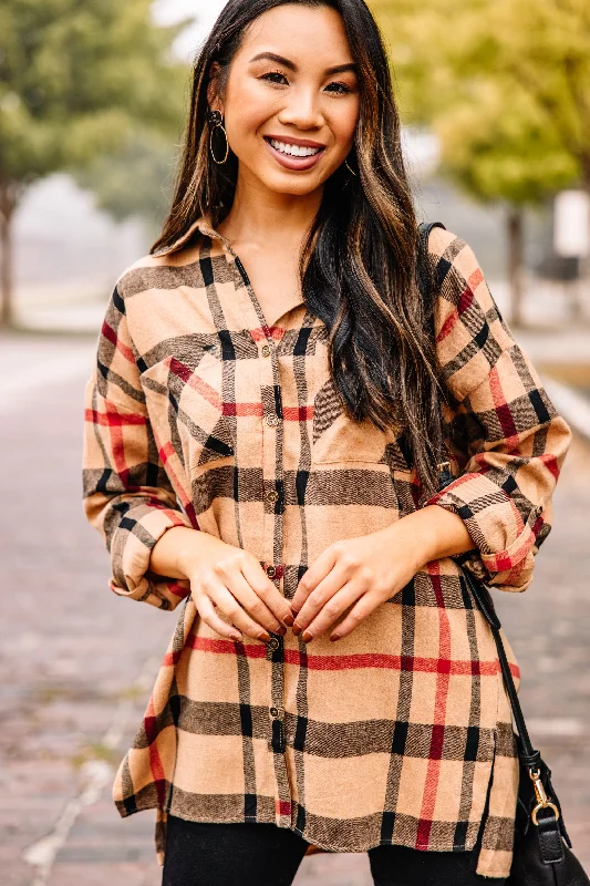 Minimalist down jacketWhat You Like Mocha Brown Plaid Button Down Top