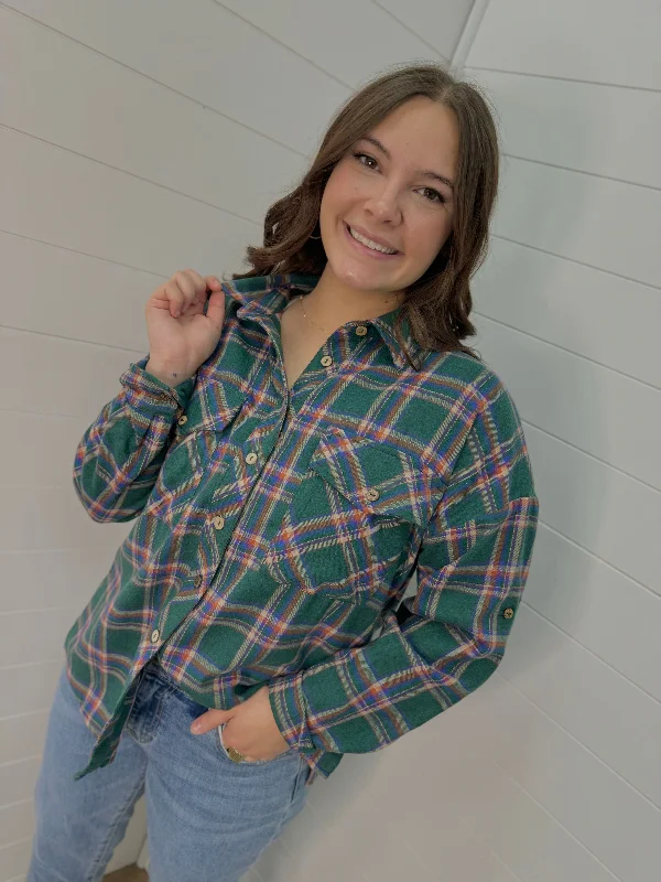 BreathabilityHunter Green Plaid Button Down Top