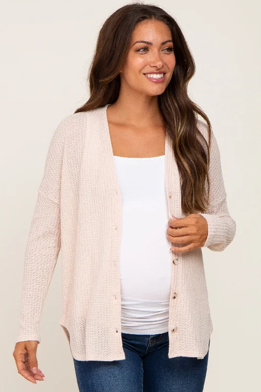 Environmentally friendly downBeige Waffle Knit Button Down Maternity Top