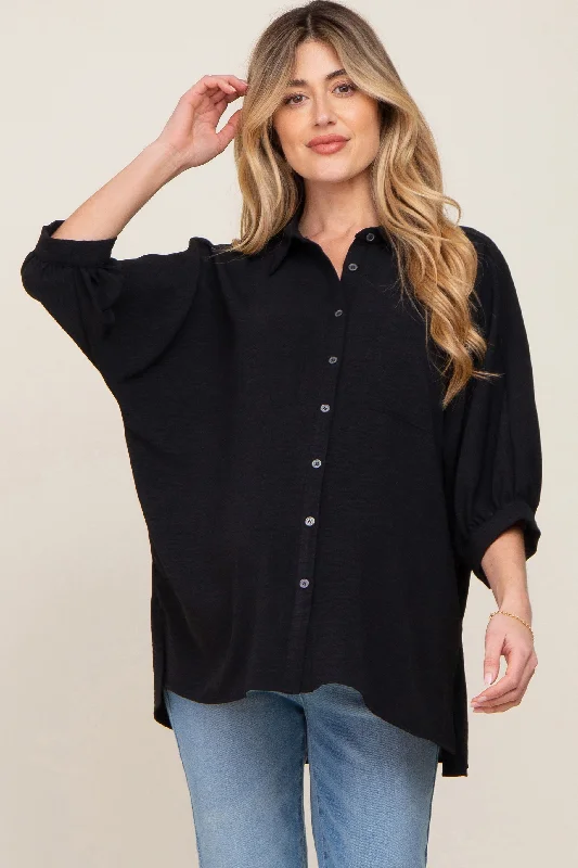 Double-layer structureBlack Button Down 3/4 Sleeve Maternity Top