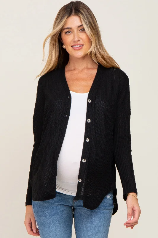 Long down jacketBlack Waffle Knit Button Down Maternity Top