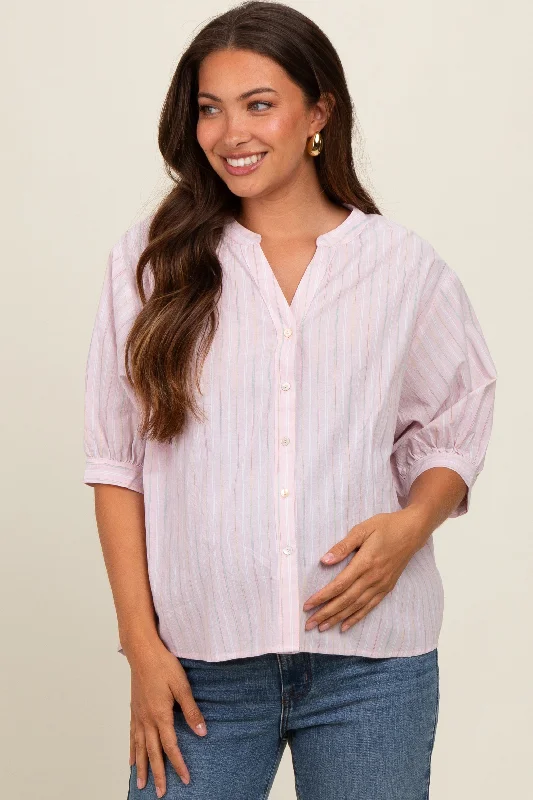 Waterproof fabricLight Pink Striped Button Down Maternity Top