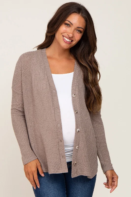 Three-layer structureMocha Waffle Knit Button Down Maternity Top