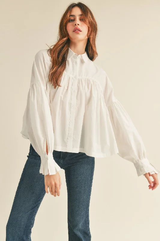 Down contentOff White Button Down Babydoll Top