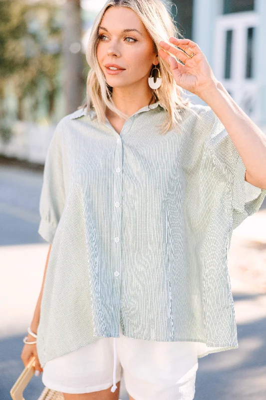 Adjustable cuffsGet Going Mint Green Striped Button Down Top