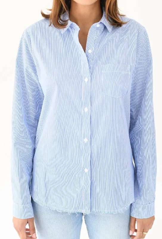 Lightweight designMini Stripe Poplin Classic Button Down In Blue/white