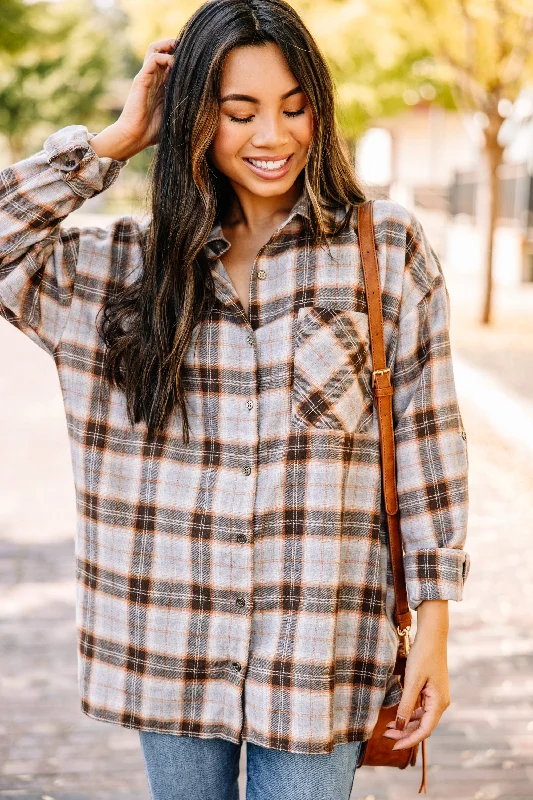 Cold resistanceNever Leave Mocha Brown Plaid Button Down Top