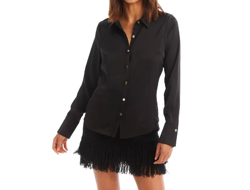 Bohemian down jacketRhinestone Button Down Top In Black