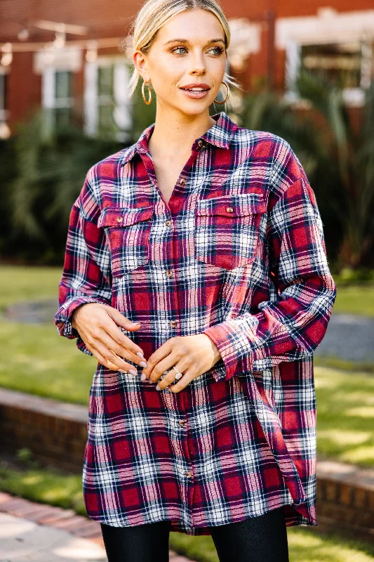 UV resistanceSimple Solutions Burgundy Red Plaid Button Down Top