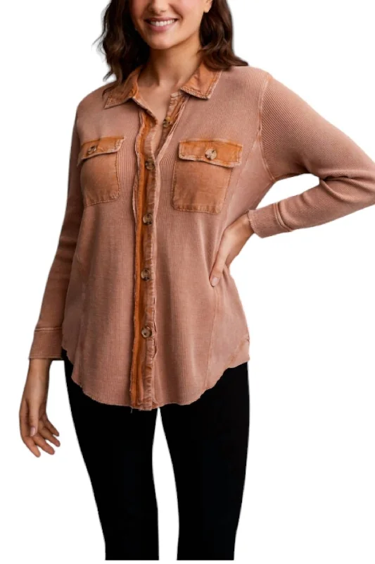 Fashion down jacketWaffle Button Down Shacket In Almond