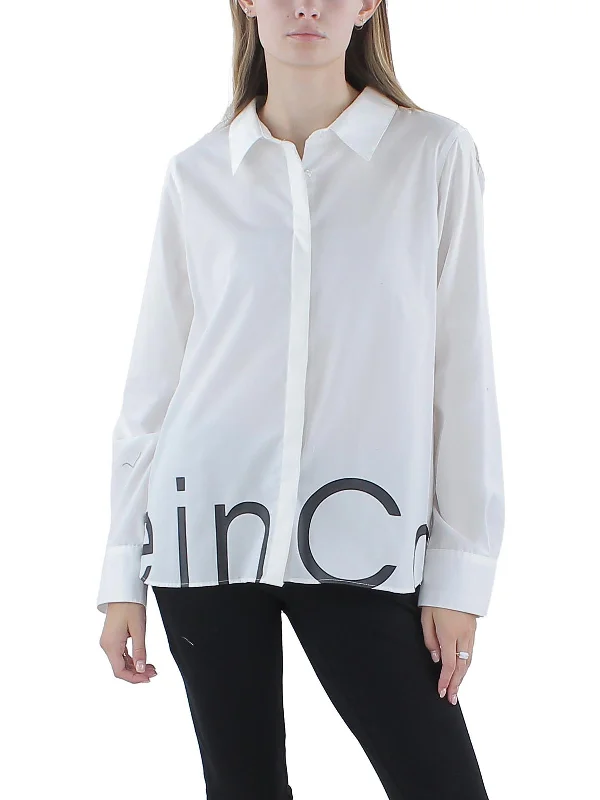 Removable hoodWomens Collar Trim Button-Down Top