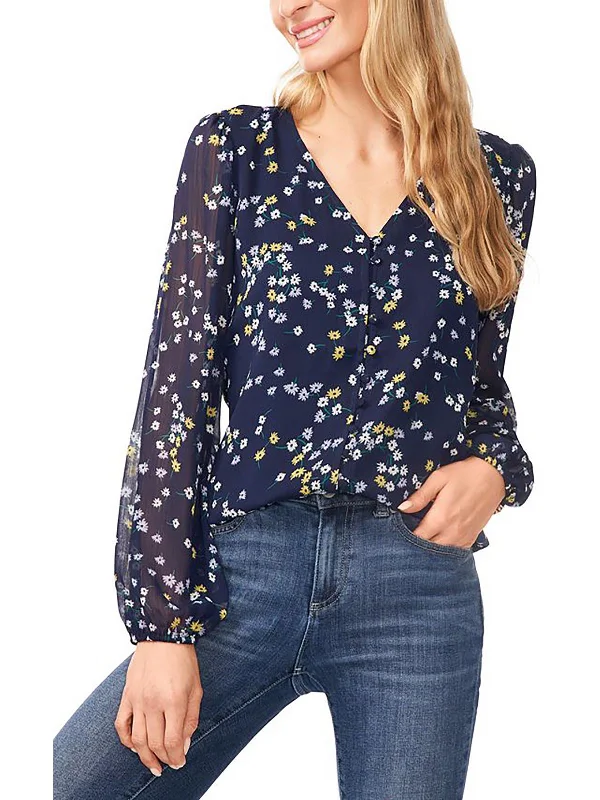 Antistatic performanceWomens Floral Print Lined Button-Down Top