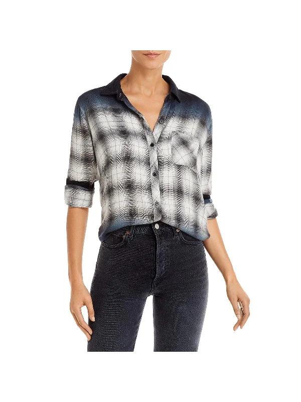 Street down jacketWomens Plaid Work Wear Button-Down Top