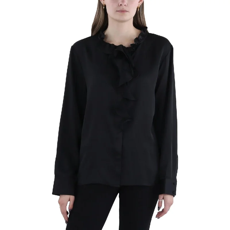 Wind resistanceWomens Ruffled Tie Neck Button-Down Top