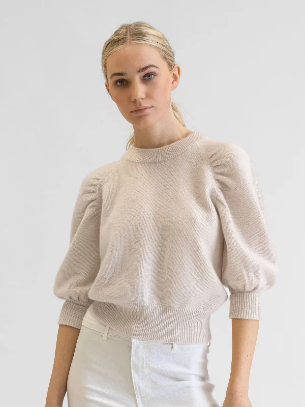 Ribbed Cuff Knit TopsCashmere sweater  "Aurora" - pearl