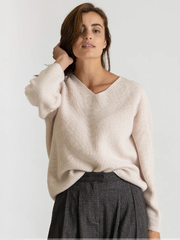 Colorblock Knit TopsCashmere sweater "Maya" - pearl