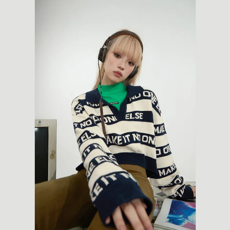 Winter Knit TopsNoe Lettering Open Collar Knit Sweater