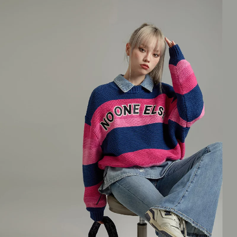 Colorblock Knit TopsStriped Loose Fit Knit Sweater