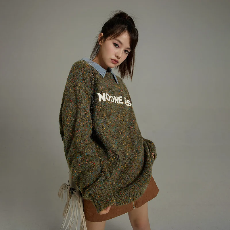 Graphic Knit TopsNoe Lettering Cozy Knit Sweater