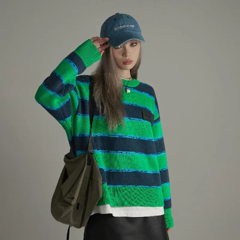 Layered Knit TopsBig Stripes Long-Sleeves Knit Sweater