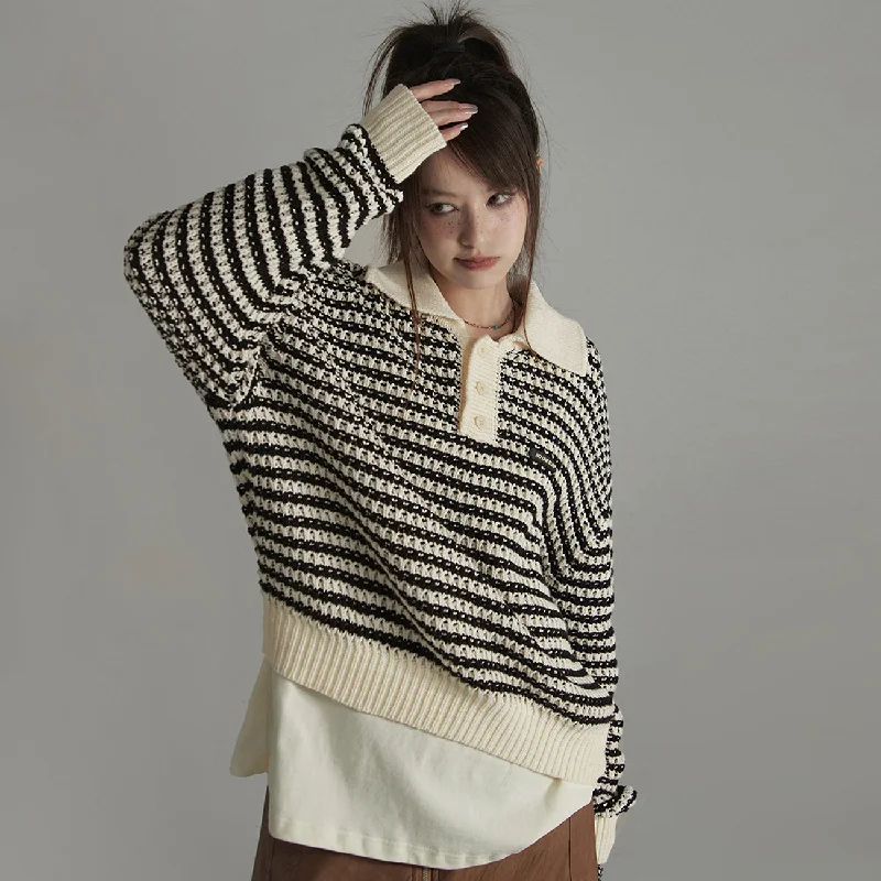 Colorblock Knit TopsVintage Loose Fit Stripe Knit Sweater