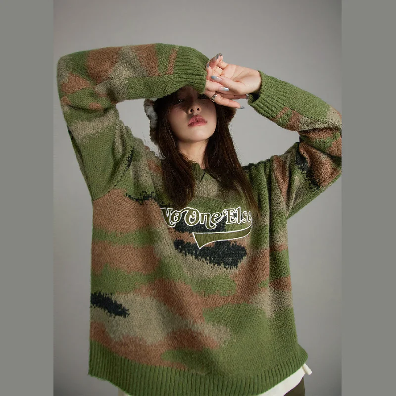 Recycled Fabric Knit TopsNoe Logo Camouflage Knit Sweater