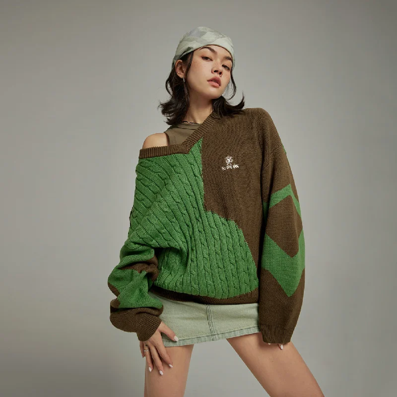 Painted Knit TopsHalf Cable Half Knit Sweater