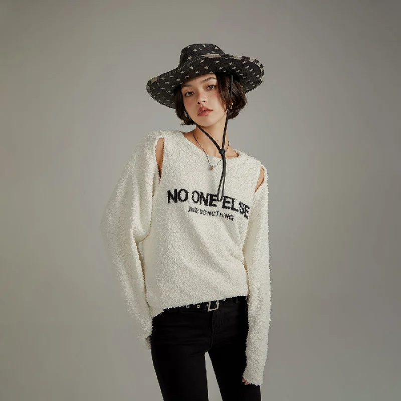 Festival Knit TopsLogo Shoulder Split Loose Knit Sweater