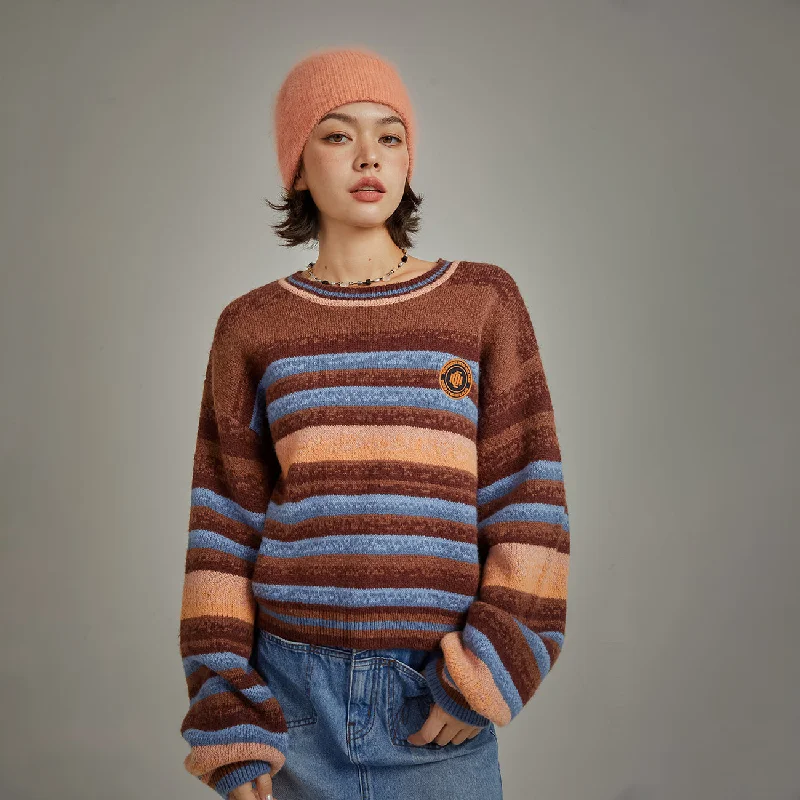 Running Knit TopsLogo Striped Loose Fit Knit Sweater