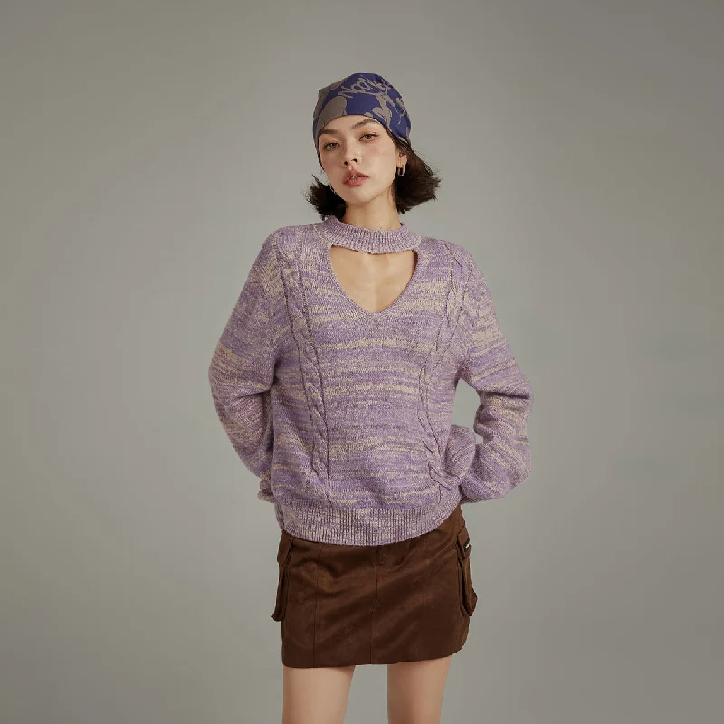 Travel Knit TopsFront Cutout Loose Fit Knit Sweater