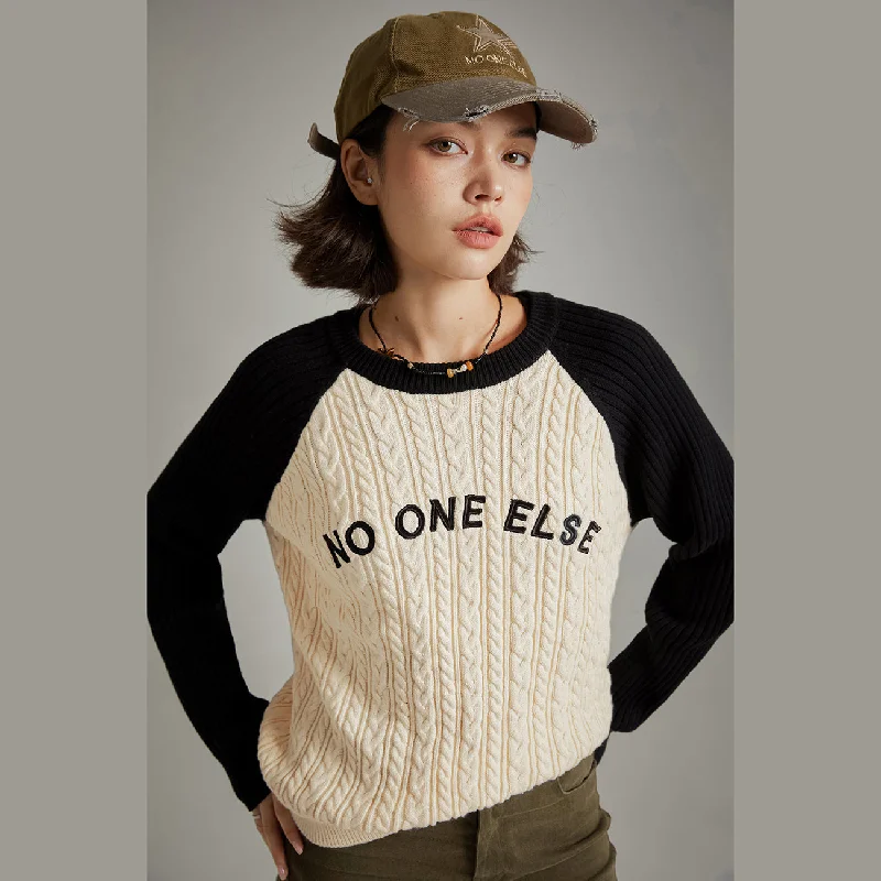 Bamboo Knit TopsLogo Raglan Color Combination Knit Sweater