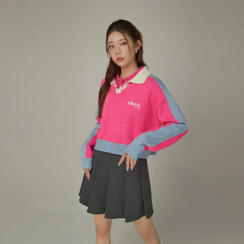 Velvet Knit TopsOpen Collar Color Knit Sweater